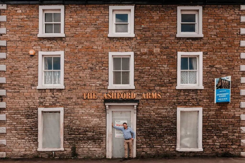 Rob Hattersley standing outside The Ashford Arms before its renovation in 2023