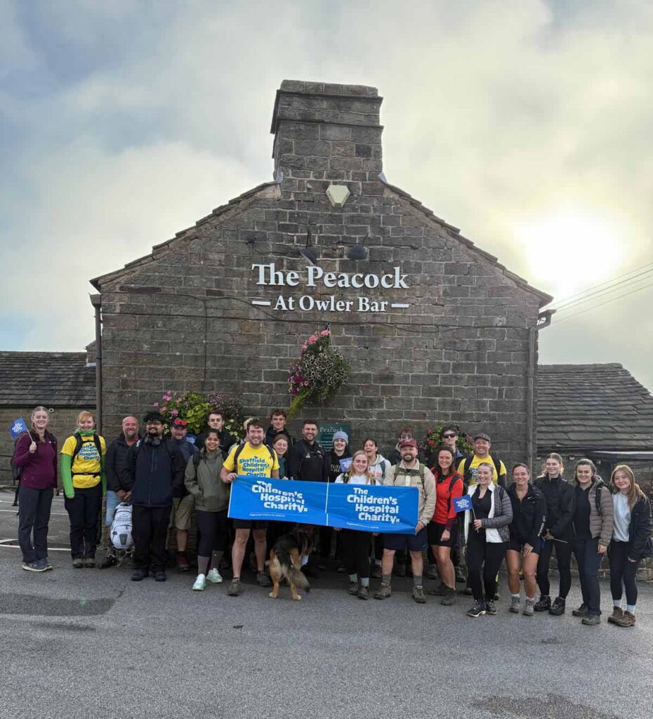The Longbow team about to set off on the charity walk from The Peacock at Owler Bar