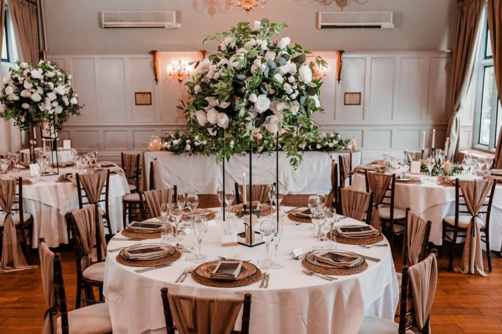 Table setups for a wedding at The Maynard, Grindleford