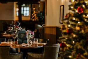 Festive table decorations at The Peacock at Owler Bar