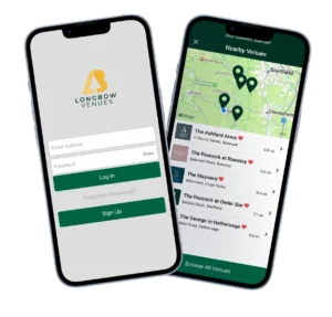 The My Longbow app homescreen and location selector.